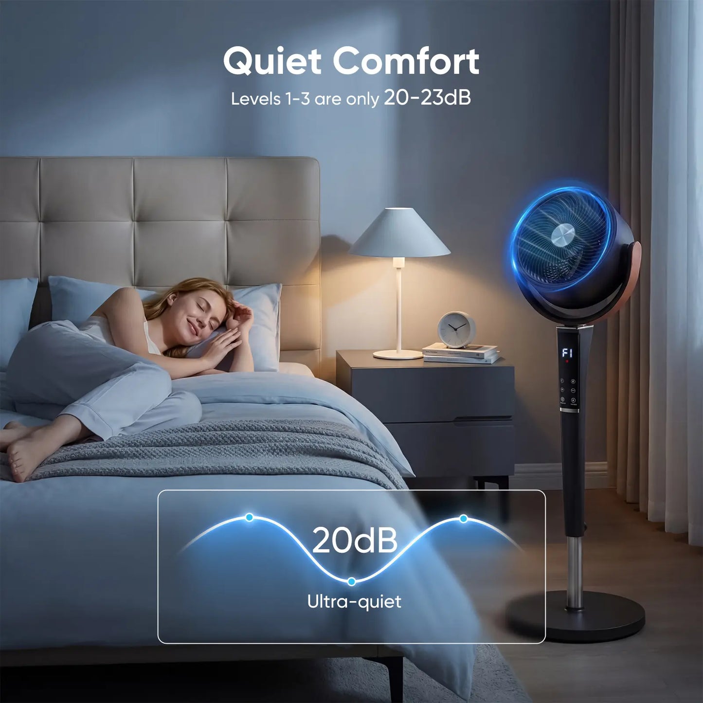 Ultra Quiet DC Floor Fan, 20dB Air Circulator for Bedroom & Home