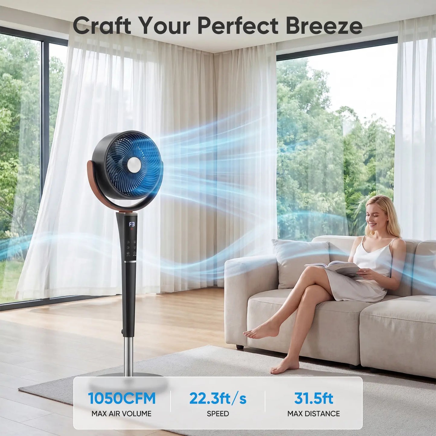 Ultra Quiet DC Floor Fan, 20dB Air Circulator for Bedroom & Home